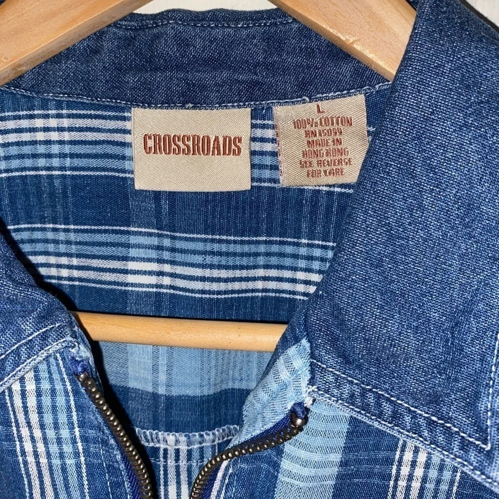 Crossroads Women's Denim Vest, Plaid, Size Large, 90s Y2K, Hipster, Summer - Picture 11 of 12